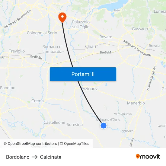 Bordolano to Calcinate map