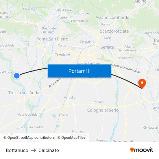 Bottanuco to Calcinate map