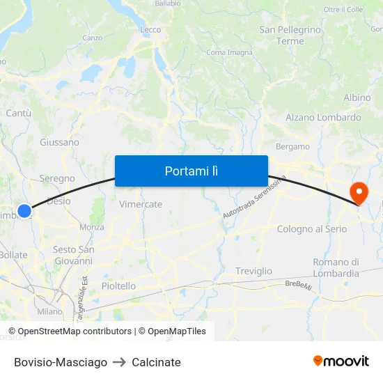 Bovisio-Masciago to Calcinate map