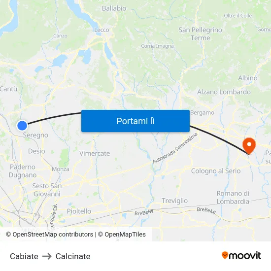 Cabiate to Calcinate map