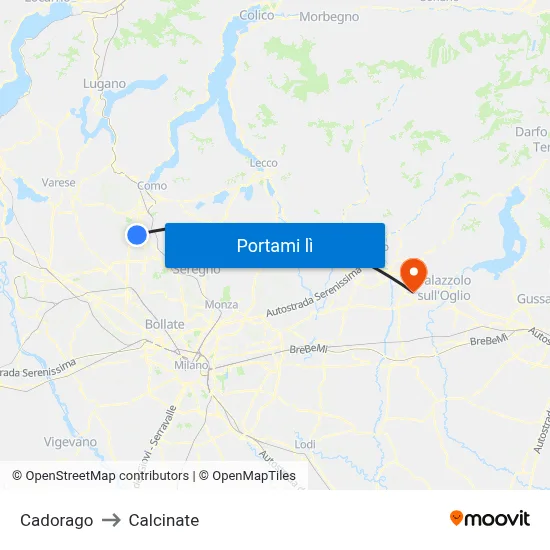 Cadorago to Calcinate map