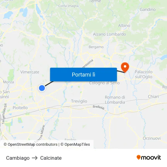 Cambiago to Calcinate map