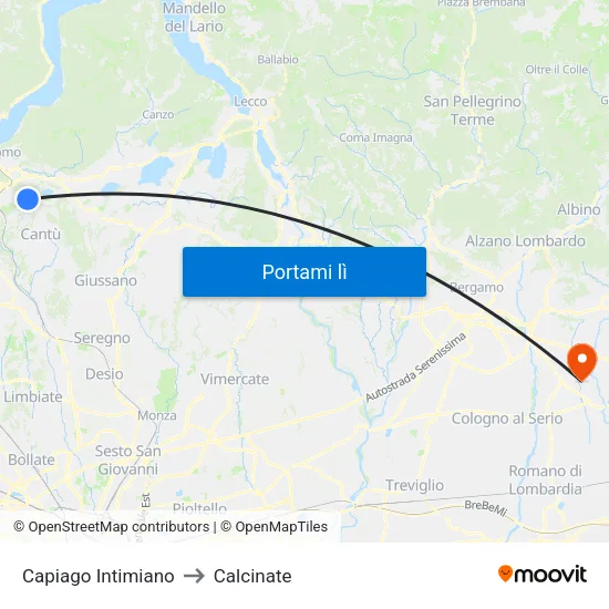 Capiago Intimiano to Calcinate map