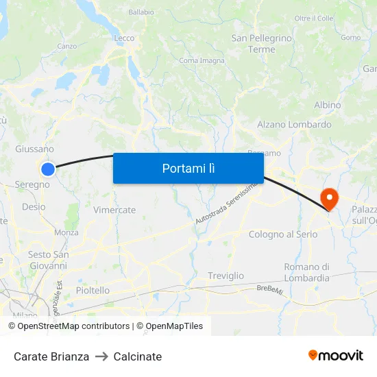 Carate Brianza to Calcinate map
