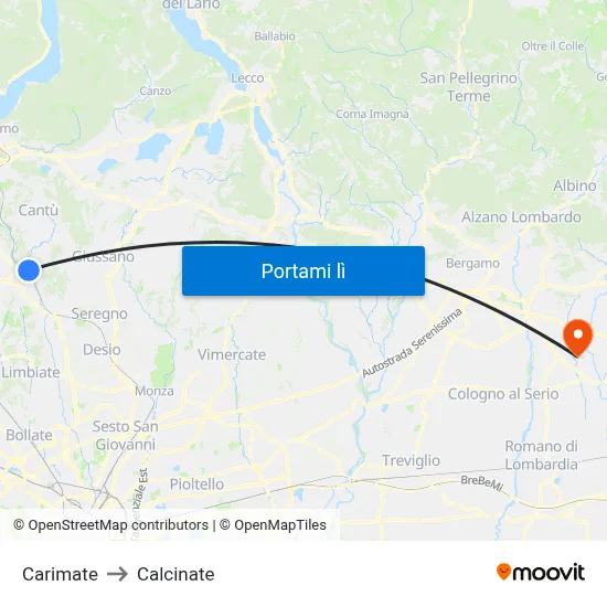 Carimate to Calcinate map