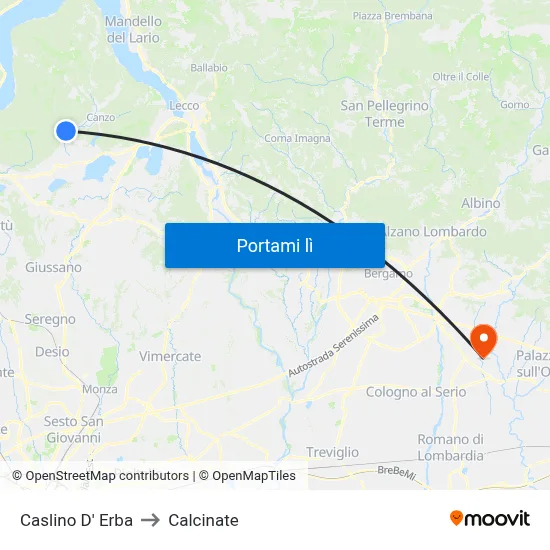 Caslino D' Erba to Calcinate map