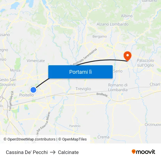 Cassina De' Pecchi to Calcinate map