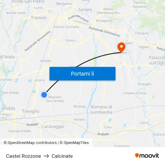 Castel Rozzone to Calcinate map