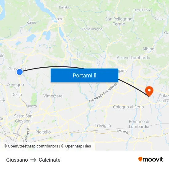 Giussano to Calcinate map