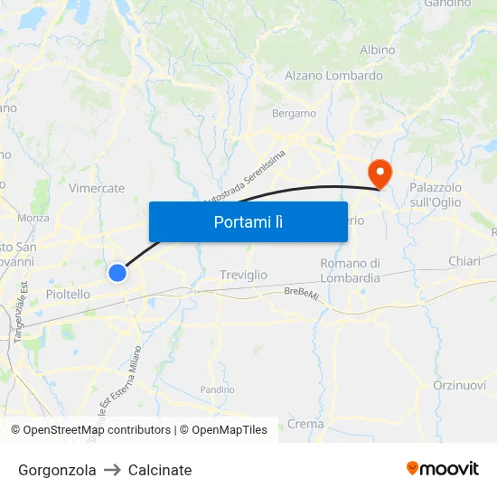 Gorgonzola to Calcinate map