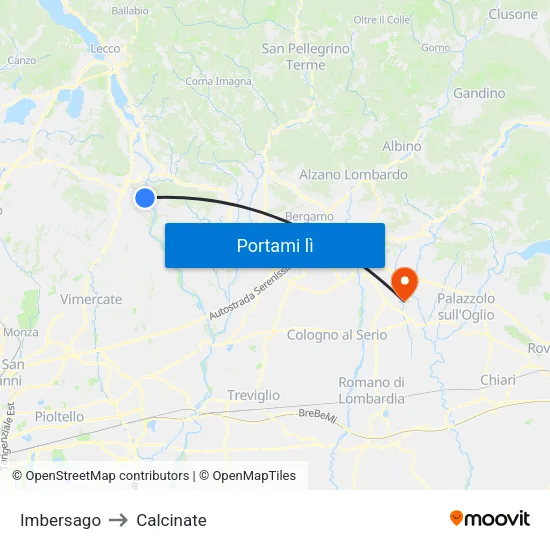 Imbersago to Calcinate map