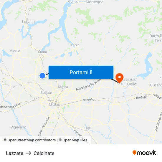 Lazzate to Calcinate map