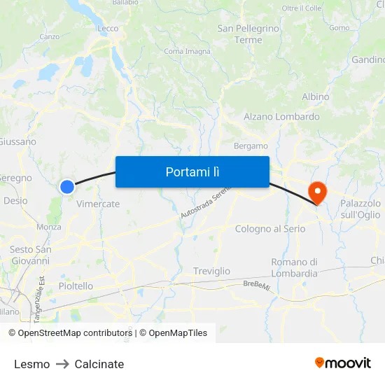 Lesmo to Calcinate map