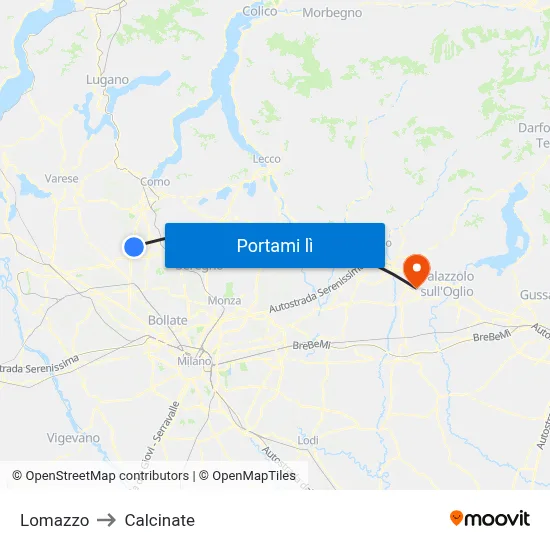 Lomazzo to Calcinate map
