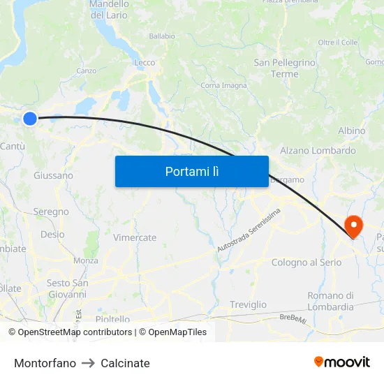 Montorfano to Calcinate map
