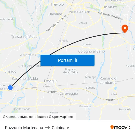 Pozzuolo Martesana to Calcinate map