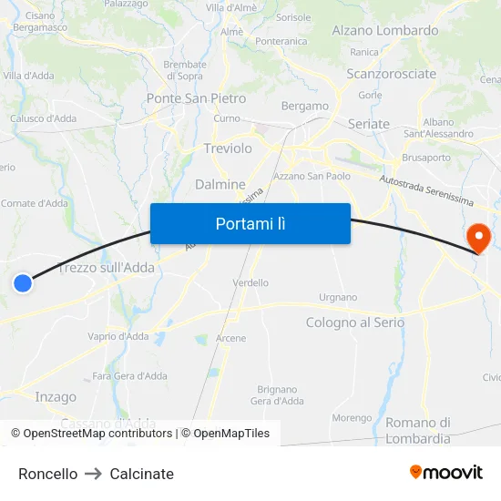 Roncello to Calcinate map