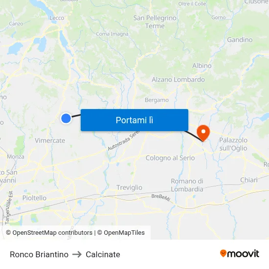Ronco Briantino to Calcinate map