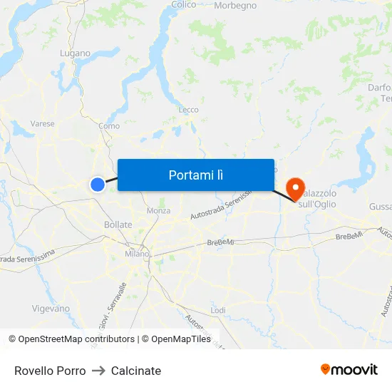 Rovello Porro to Calcinate map