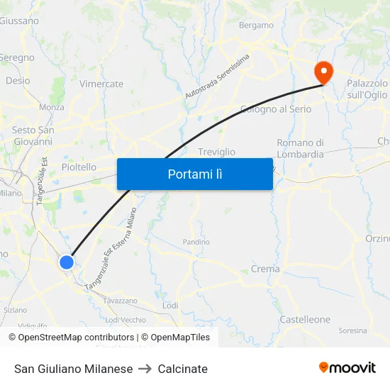 San Giuliano Milanese to Calcinate map