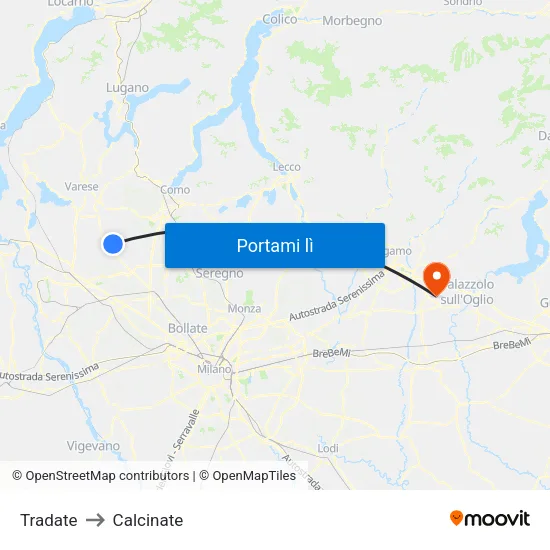 Tradate to Calcinate map