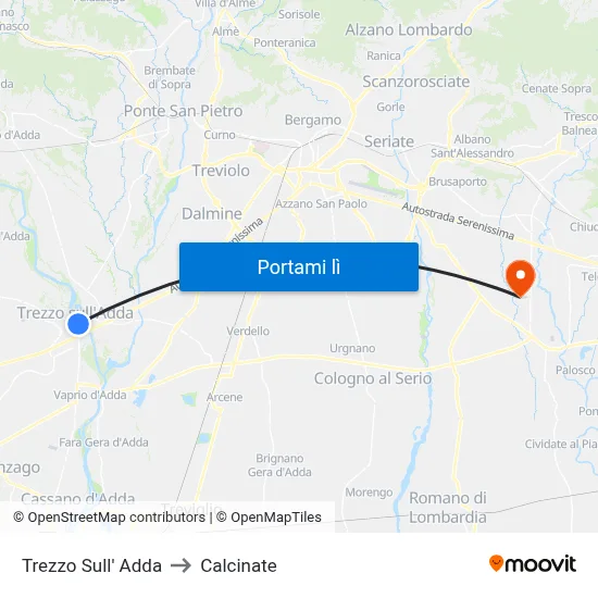 Trezzo Sull' Adda to Calcinate map