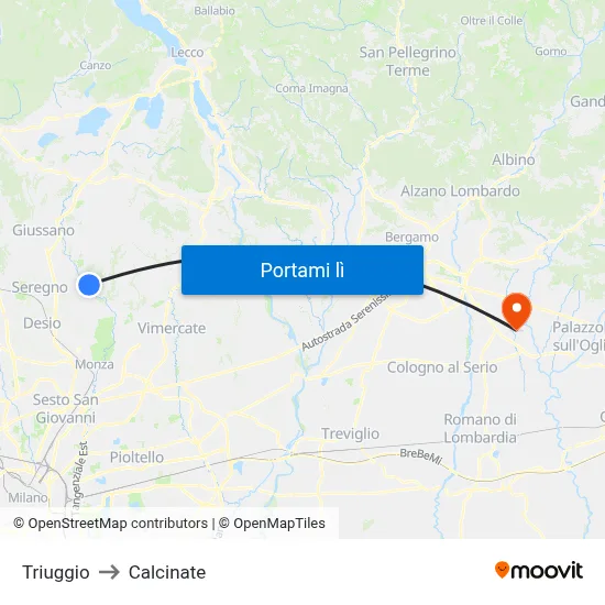 Triuggio to Calcinate map