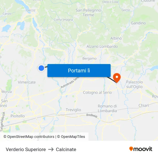 Verderio Superiore to Calcinate map