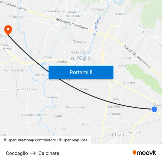 Coccaglio to Calcinate map