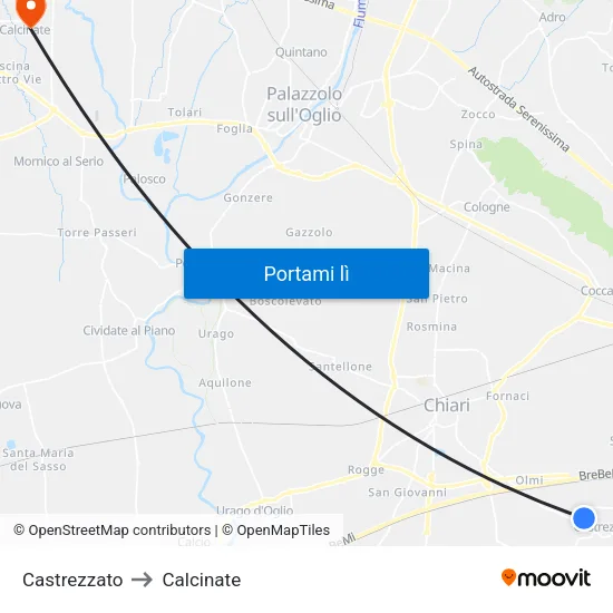 Castrezzato to Calcinate map