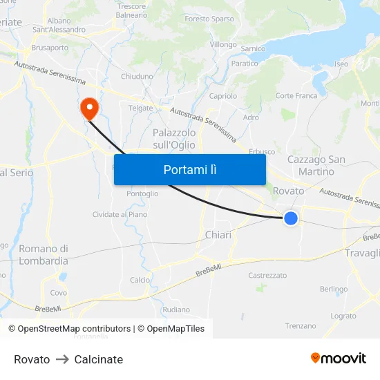 Rovato to Calcinate map