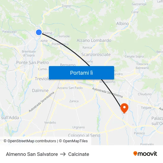 Almenno San Salvatore to Calcinate map