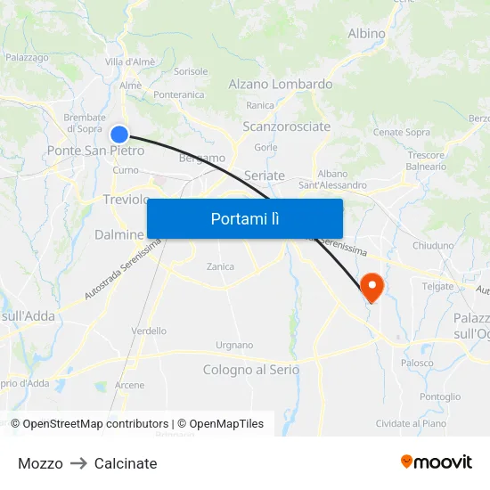 Mozzo to Calcinate map