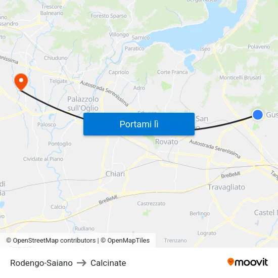 Rodengo-Saiano to Calcinate map