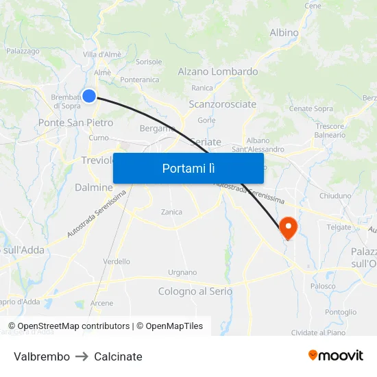 Valbrembo to Calcinate map