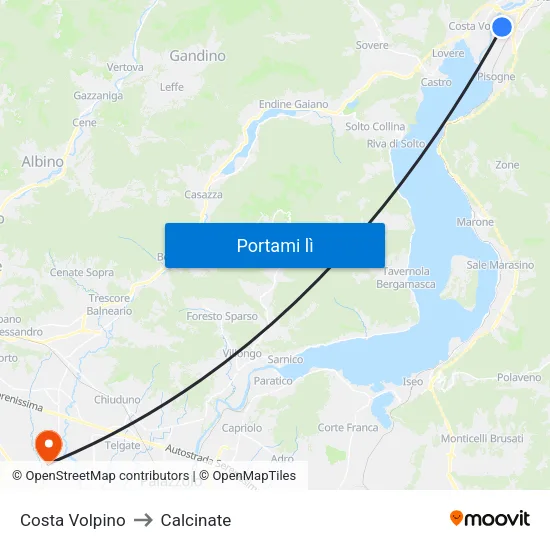 Costa Volpino to Calcinate map