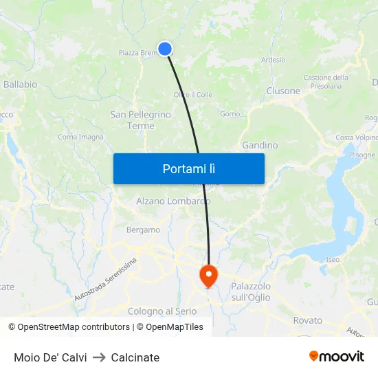 Moio De' Calvi to Calcinate map