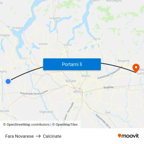 Fara Novarese to Calcinate map