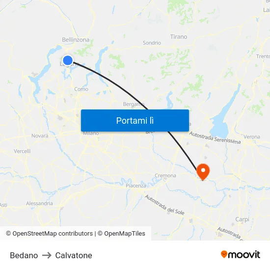 Bedano to Calvatone map