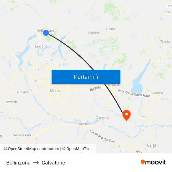 Bellinzona to Calvatone map