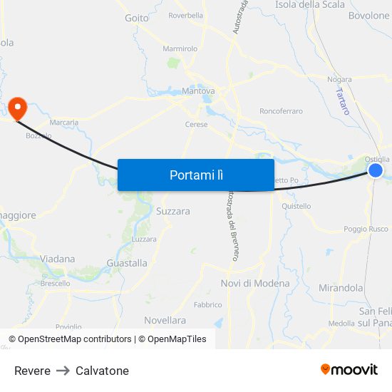 Revere to Calvatone map