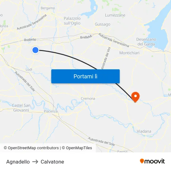 Agnadello to Calvatone map
