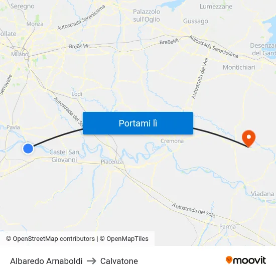 Albaredo Arnaboldi to Calvatone map