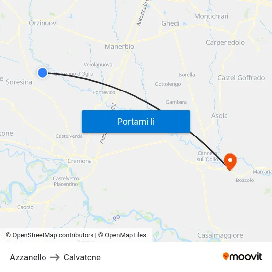 Azzanello to Calvatone map
