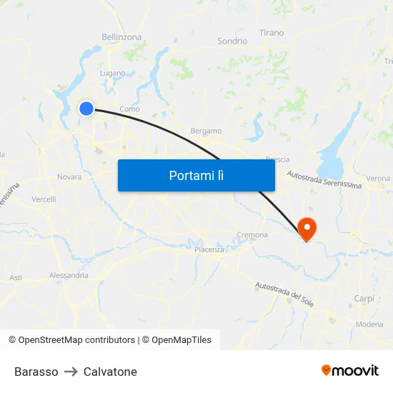 Barasso to Calvatone map