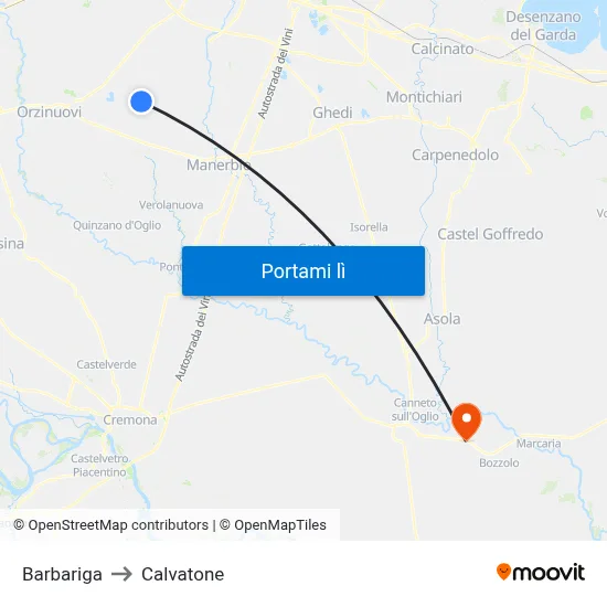 Barbariga to Calvatone map