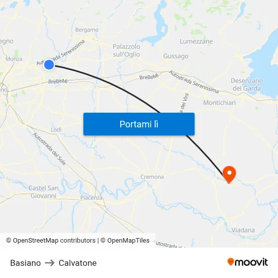 Basiano to Calvatone map