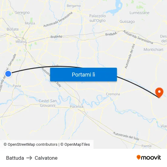 Battuda to Calvatone map