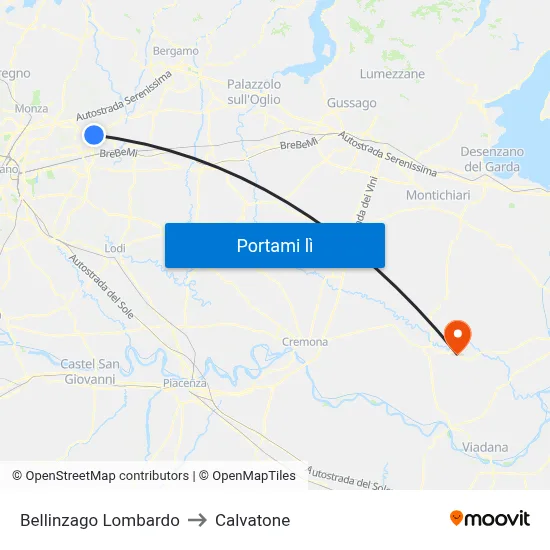 Bellinzago Lombardo to Calvatone map