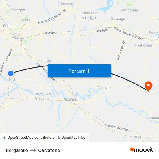 Borgarello to Calvatone map